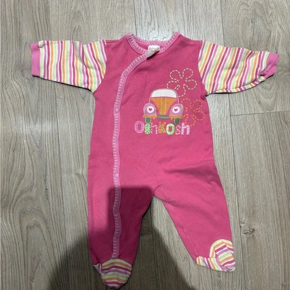 Vintage OshKosh Baby Footed Pajamas | 6 Months | Pink Retro Sleeper - Picture 3 of 8